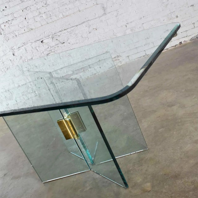 Metal All Glass Dining Table With Brass Plated Connector Attributed to the Pace Collection For Sale - Image 7 of 13
