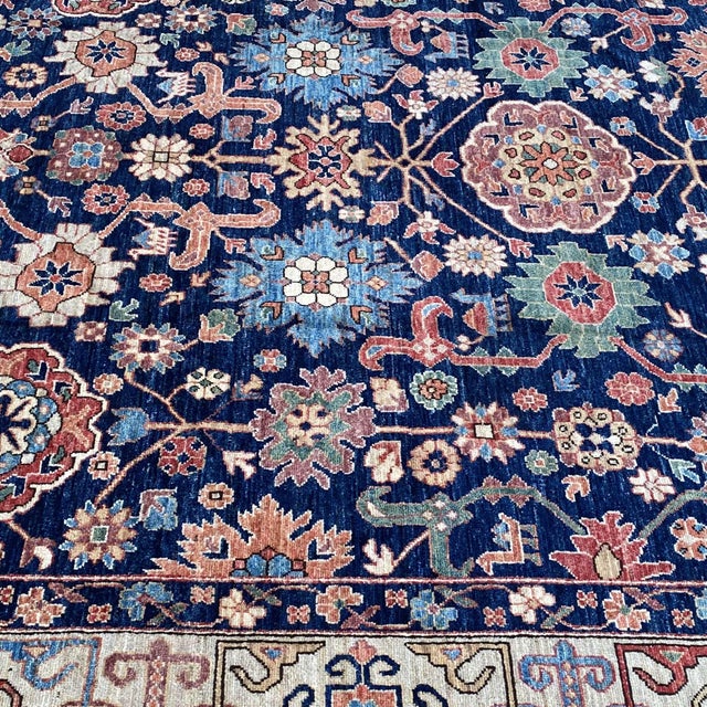 Navy Blue Persian Mahal Hand-Knotted Wool Rug - 8' X 9'11" For Sale - Image 15 of 17