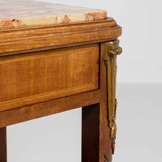Brown Louis XVI Marble-Top Side Table with Brass Details, Neoclassical Style, France, 19th Century For Sale - Image 8 of 13