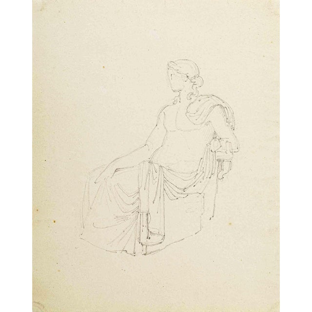 Augustin-Alexandre Dumont, Roman Lady, Pencil Drawing, 19th Century For Sale