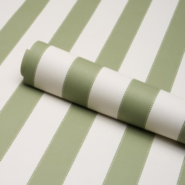 Schumacher Schumacher Louise Stripe Wallcovering In Moss For Sale - Image 4 of 6