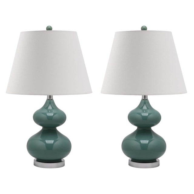 Glass 24 Inch H Double Gourd Glass Table Lamp in Marine Blue - a Pair For Sale - Image 7 of 7