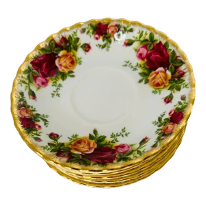 1960s Royal Albert Old Country Roses Bone China Saucers- Set of 6