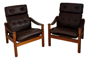 Danish Lounge Chairs in Teak and Leather by Ebbe Gehl & Søren Nissen, 1970s, Set of 2