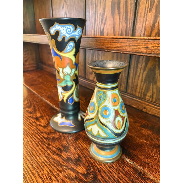 Gouda Pottery Mid-Century Dutch Gouda Pottery Vases by Koninklijke Goedewaagen – Pair For Sale - Image 4 of 5