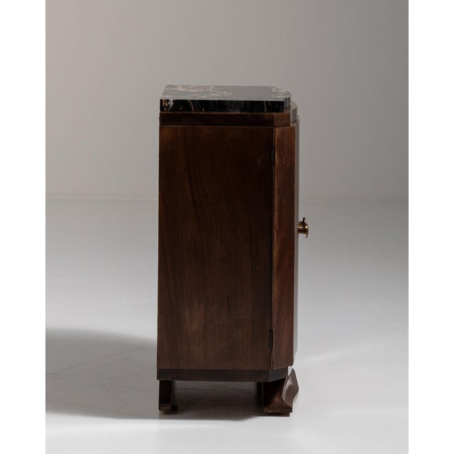 1930-1939 France Rich Walnut Brown Art Deco Marble-Top Bar Cabinet For Sale - Image 9 of 11