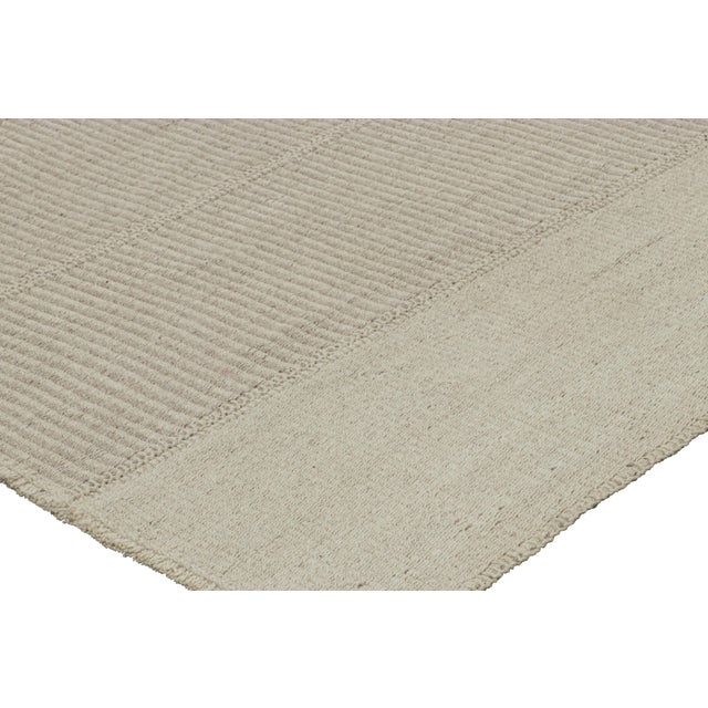 Rug & Kilim Rug & Kilim’s Contemporary Kilim With Textural Beige, Taupe and Cream Stripes For Sale - Image 4 of 7