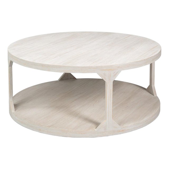 Scandinavian Two-Tier Drum Coffee Table in Grey Pine For Sale