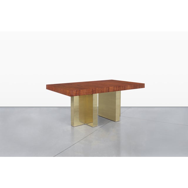 Wood Mid-Century Modern Walnut and Brass Expanding Dining Table by Milo Baughman For Sale - Image 7 of 14