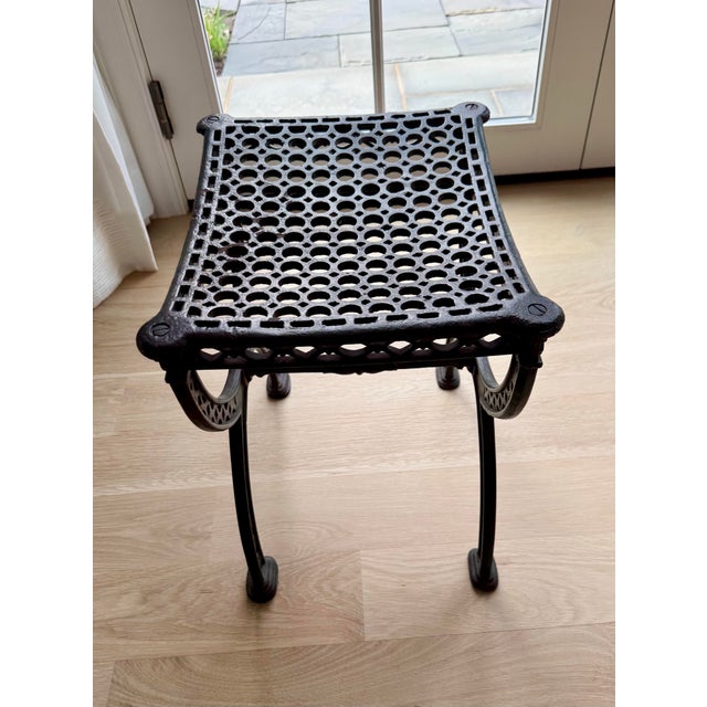 Pair of Restoration Hardware "19th C. French Iron" Curule Stools For Sale - Image 9 of 11