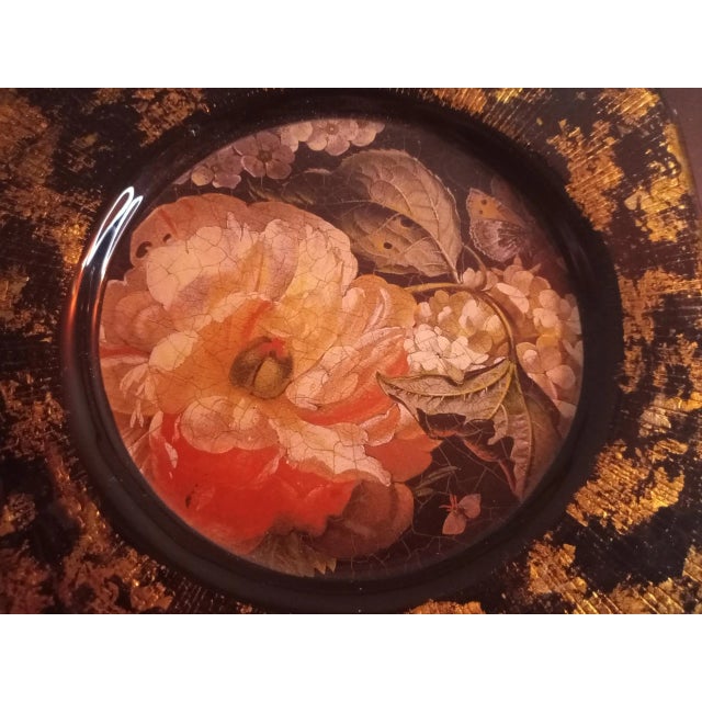 Vintage Signed Lesley Roy Gold Aventurine Floral Plate For Sale - Image 4 of 7