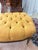 Vintage Louis XVI Style Tufted Gold Ottoman With Brass Paw Feet For Sale - Image 10 of 10
