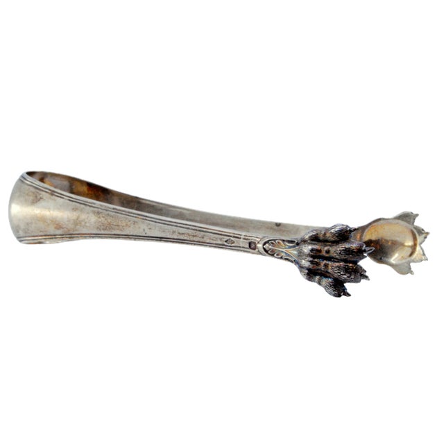 Silver Ice Tongs with Grooves and Reliefs on the Claw-Shaped Tongs For Sale - Image 10 of 10