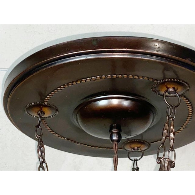 Art Nouveau Brass Chandelier with Iridescent Martelé Glass from Loetz, 1910s For Sale - Image 6 of 10