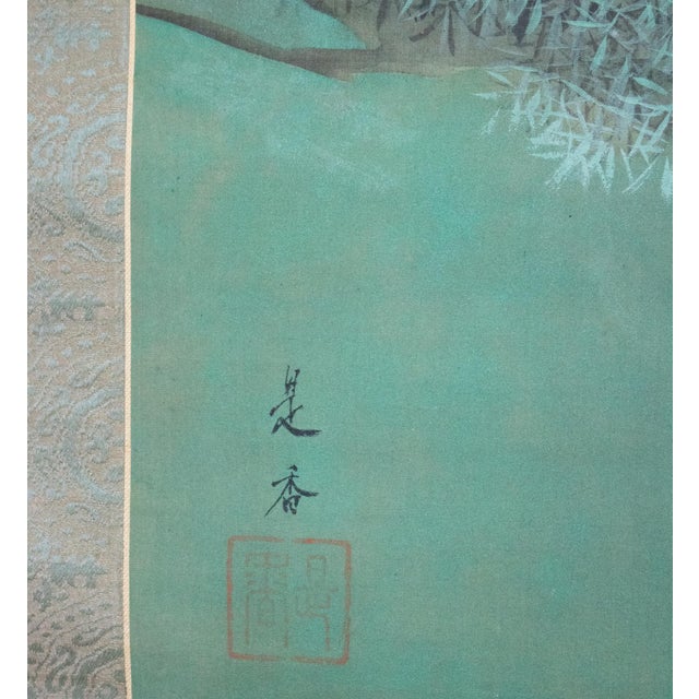 XXL "Fishing Village" by Yoshika, Taisho Japanese Silk Scroll Painting, in Original Wooden Case For Sale - Image 15 of 18