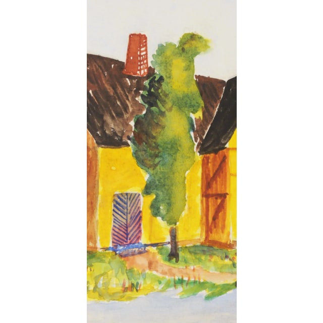 1950s Mid-Century Swedish Folk Art Original Watercolor Painting of a Traditional Half-Timbered House For Sale - Image 5 of 7