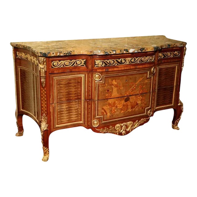 Louis XVI Style Marquetry Inlaid Marble-Top Commode For Sale