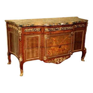 Louis XVI Style Marquetry Inlaid Marble-Top Commode