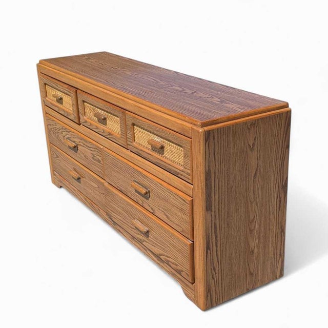 1980s Postmodern Faux-Oak Laminate Six-Drawer Dresser For Sale - Image 18 of 18