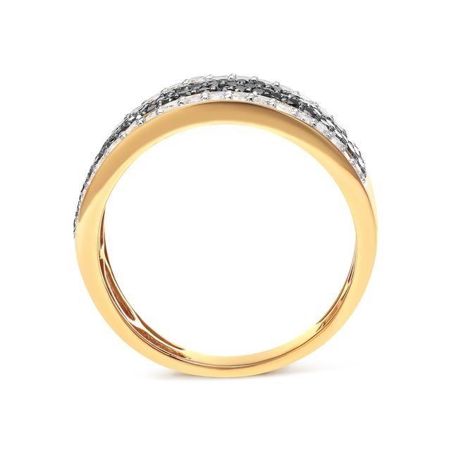 Haus of Brilliance 14K Yellow Gold Plated .925 Sterling Silver 1 1/4 Cttw White and Black Treated Diamond Multi Row Band (Black/I-J Color, I2-I3 Clarity) - Size 11 For Sale - Image 4 of 6