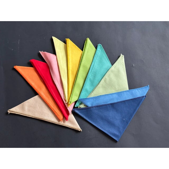 Blue Vintage Rainbow Spectrum Color Cloth Cocktail Napkins Set of 11 For Sale - Image 8 of 9