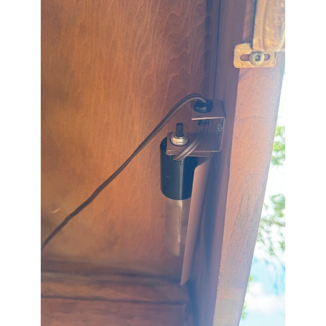 Brown Vintage French Provincial Carved Wood Armoire With Chicken Wire Doors For Sale - Image 8 of 9