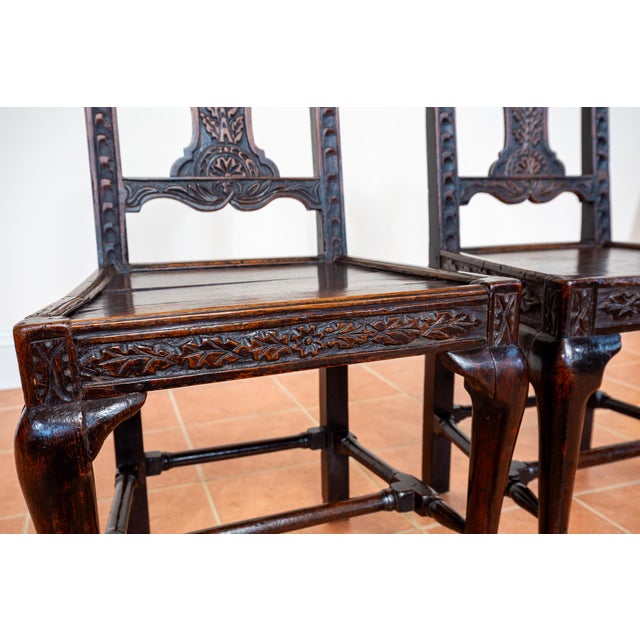 Antique English Oak Jacobean Hall Side Dining Chairs, 1620, Set of 2 For Sale - Image 6 of 18