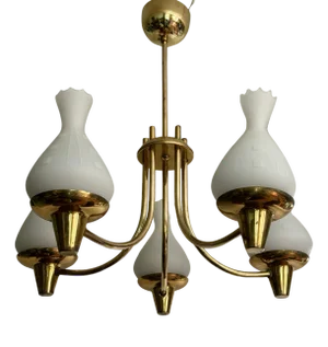 Mid-Century Swedish Chandelier in Brass and Glass, 1940s