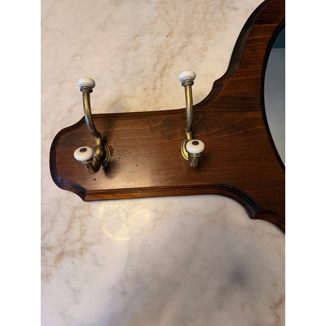 Brown Vintage Ethan Allen Old Tavern Antiqued Pine Hall Mirror With Coat & Hat Hooks For Sale - Image 8 of 12