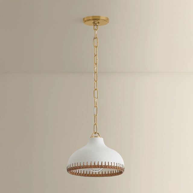Contemporary Hudson Valley Lighting Southfields 10.25 in. 1 Light Pendant in Aged Brass and Ceramic Cream Pebble Finish For Sale - Image 3 of 8