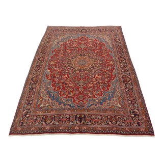 Mashad Rug 9’7” X 12’3” Red Wool Vintage Traditional Hand-Knotted Carpet For Sale
