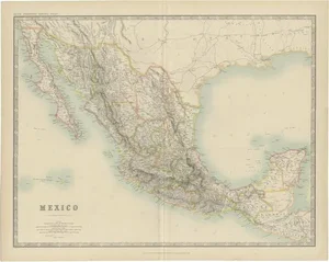 Antique Map of Mexico by Johnston, 1909