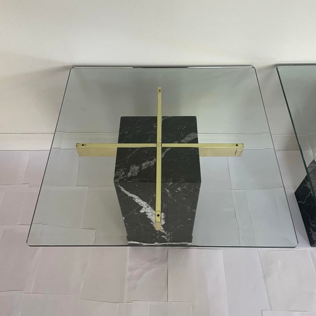 Black A Pair of Vintage Artedi Black Marquina Marble Glass Side Tables For Sale - Image 8 of 10