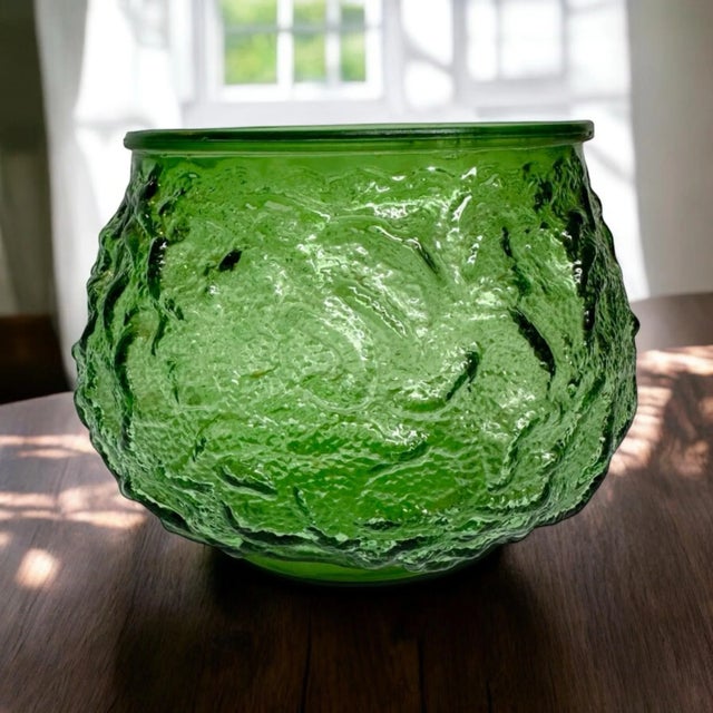 Mid-Century Modern Green Crinkle Glass Vase For Sale - Image 3 of 11