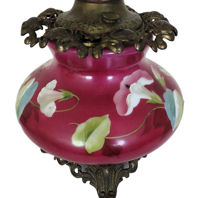 FREE SHIPPING ANYWHERE IN THE CONTINENTAL US! This is a gorgeous antique Victorian oil/kerosene lamp base. Deep purplish-...