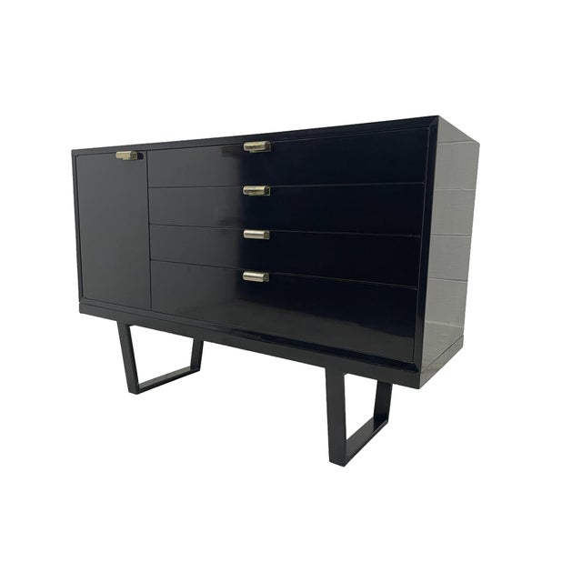 Mid-Century Modern George Nelson for Herman Miller Black Lacquer Cabinet on Slatted Bench Base, 1950s For Sale - Image 3 of 18
