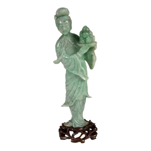 Antique Green Jade Jadeite Carving of Chinese Beauty With Peaches