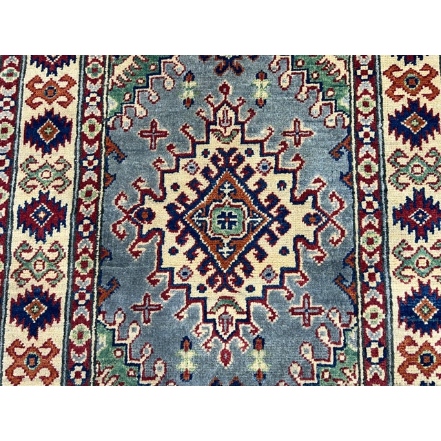 Gray Gray, Cream and Red Kazak Wool Runner Rug, Tribal Hallway Rug, 2'10" X 6'7" For Sale - Image 8 of 15