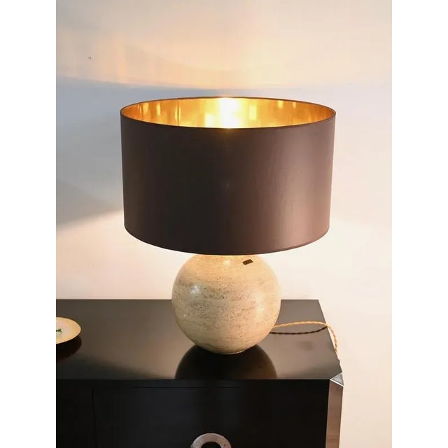 Huge Spherical Travertine and Brass Table Lamp, Italy, 1973 For Sale - Image 11 of 18