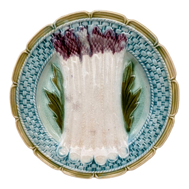French Majolica Asparagus Plate Orchies, Circa 1890 For Sale