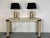 Vintage Italian style Console Hall table with Travertine Marquetry and Marble Stone and Brass Details with glass inlay...