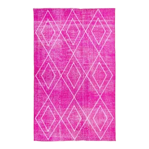 Pink Modern Turkish Handmade Tribal Pattern Wool Rug