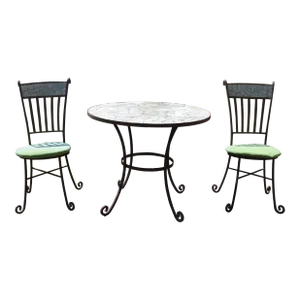 Vintage Stone Mosaic Top Patio Table & 2 Chairs