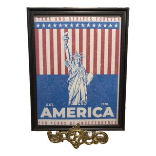 Patriotic Statue of Liberty Framed 8x10 Art - Blue & Red For Sale