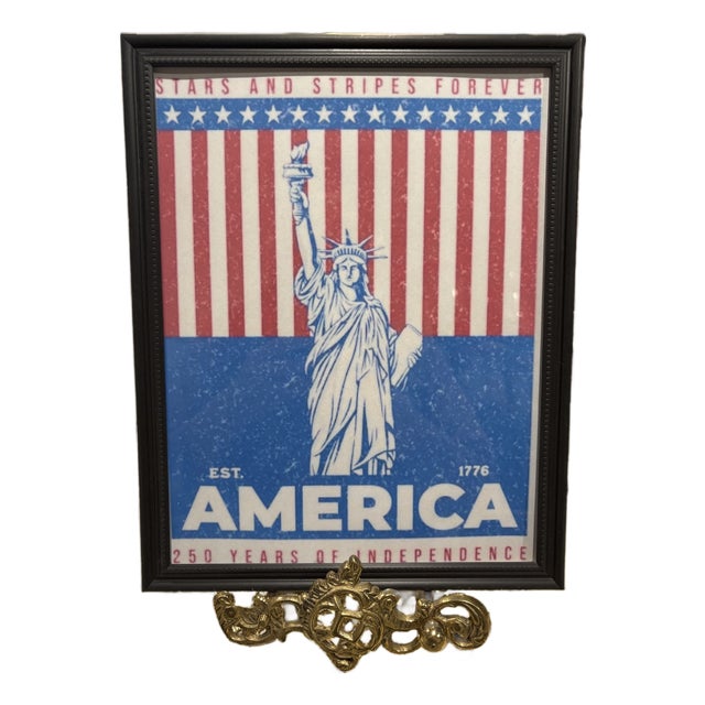 Patriotic Statue of Liberty Framed 8x10 Art - Blue & Red For Sale