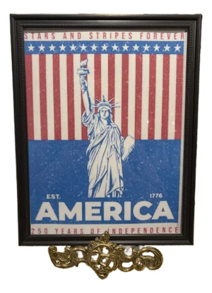 Patriotic Statue of Liberty Framed 8x10 Art - Blue & Red