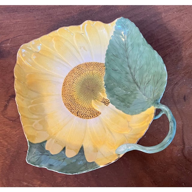 Yellow Antique 18th Century Meissen Porcelain Botanical Sunflower Dish For Sale - Image 8 of 15