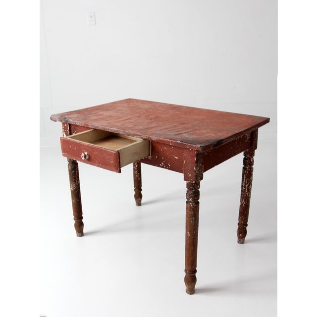 Antique Painted Farmhouse Table With Metal Top For Sale - Image 9 of 18