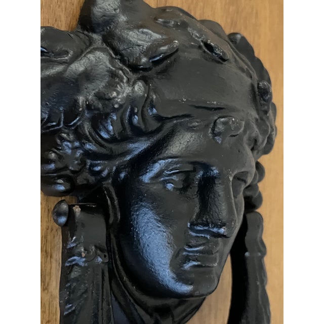 Metal Grecian Face Cast Iron Door Knocker For Sale - Image 7 of 9