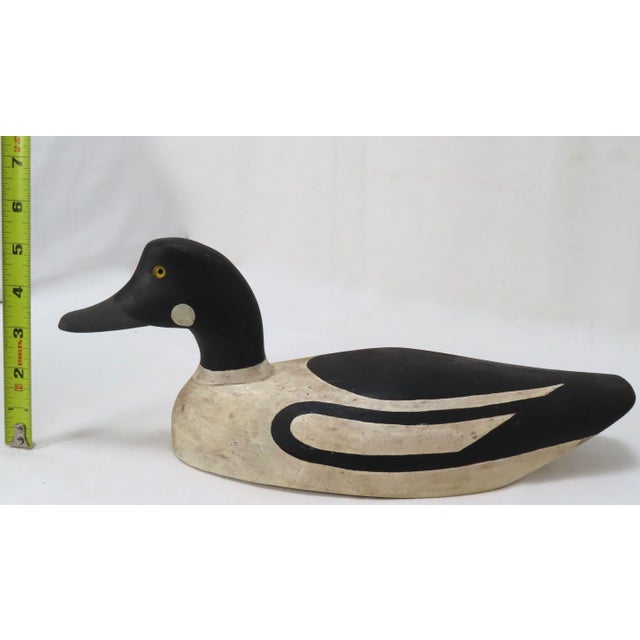 Vintage Hand Carved & Hand Painted Pine Wood Duck Decoy From Maine For Sale - Image 10 of 13